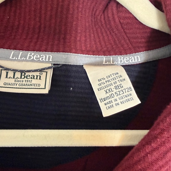 Men's LLBean XXL Lakewashed Double-Knit Pullover, Shawl Collar. Green & Burgundy - Picture 3 of 6